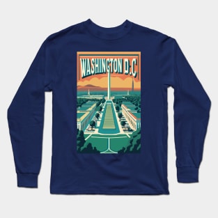 A Vintage Travel Art of Washington DC - US Long Sleeve T-Shirt